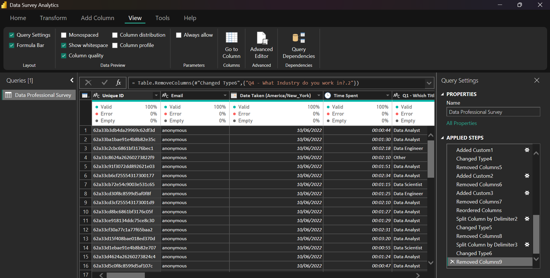 Data Survey After Transformation